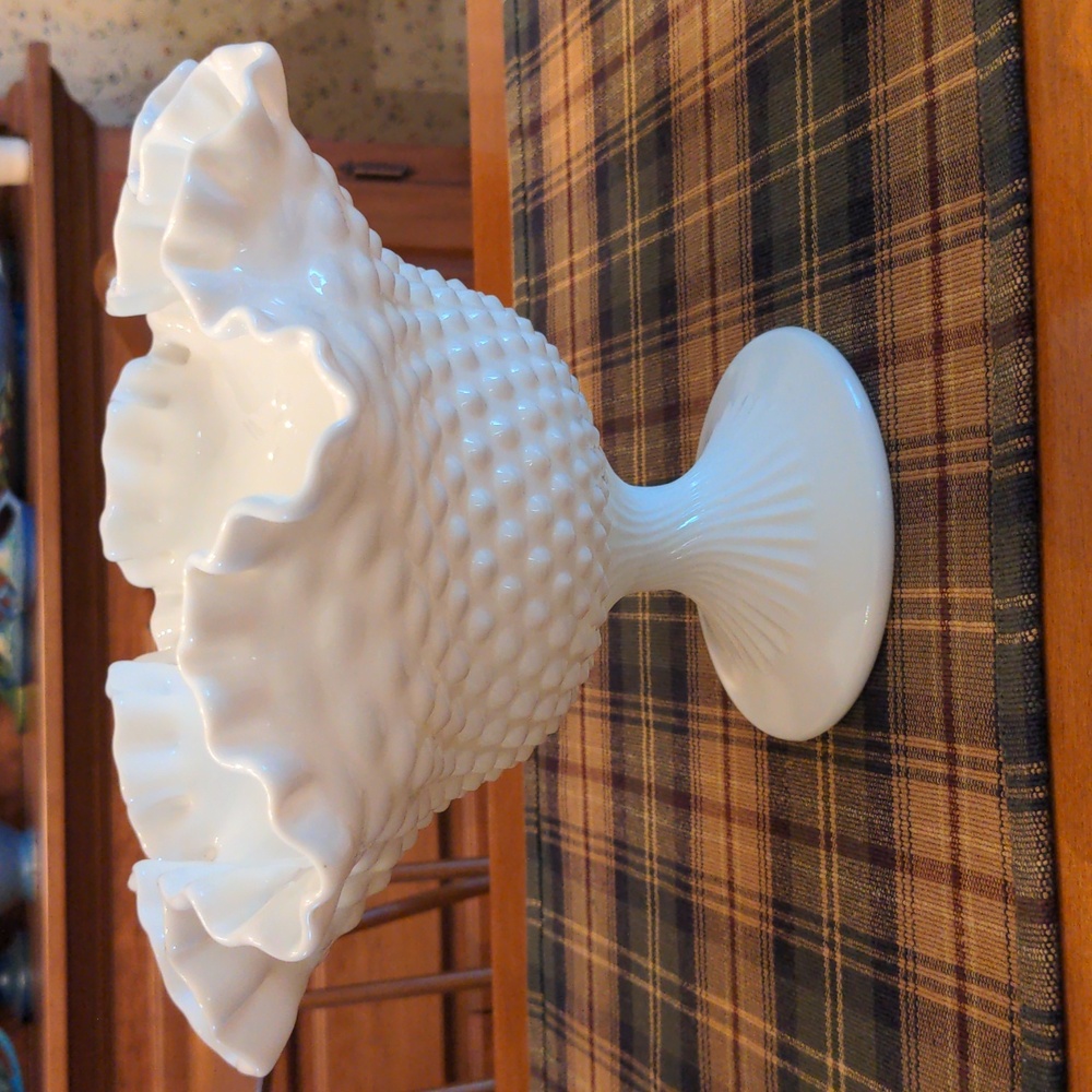 Vintage Fenton White Milk Glass Compote